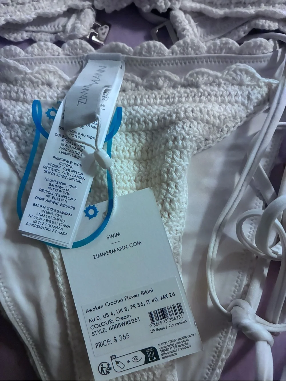 Zimmermann Cream Crochet Bandeau Bikini